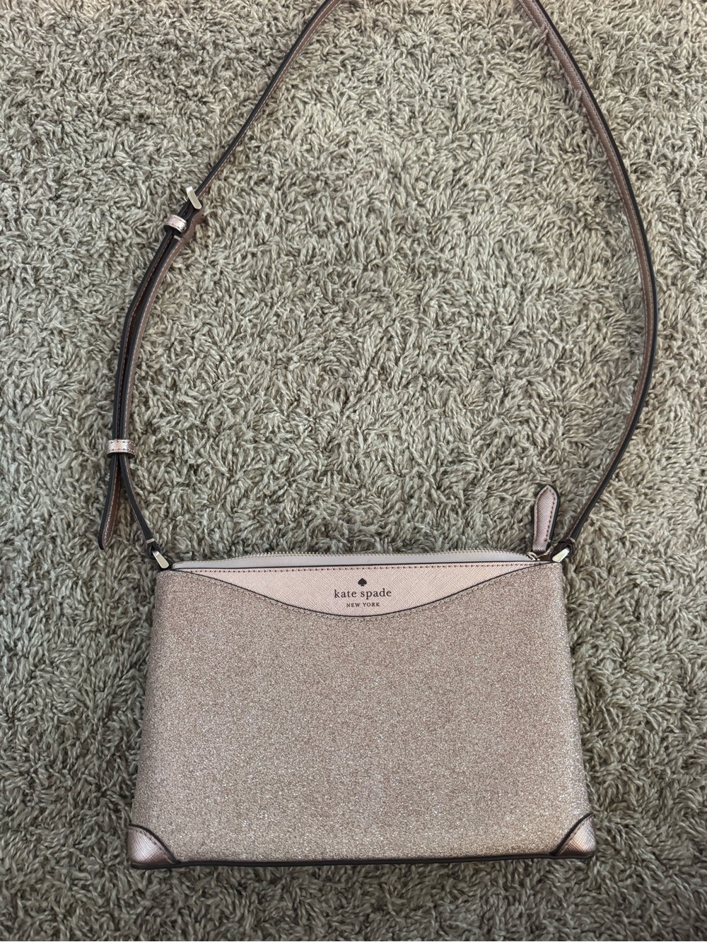 kate spade Rose Gold Glitter Crossbody Bag with Pink Strap Accents - Picture 4 of 5